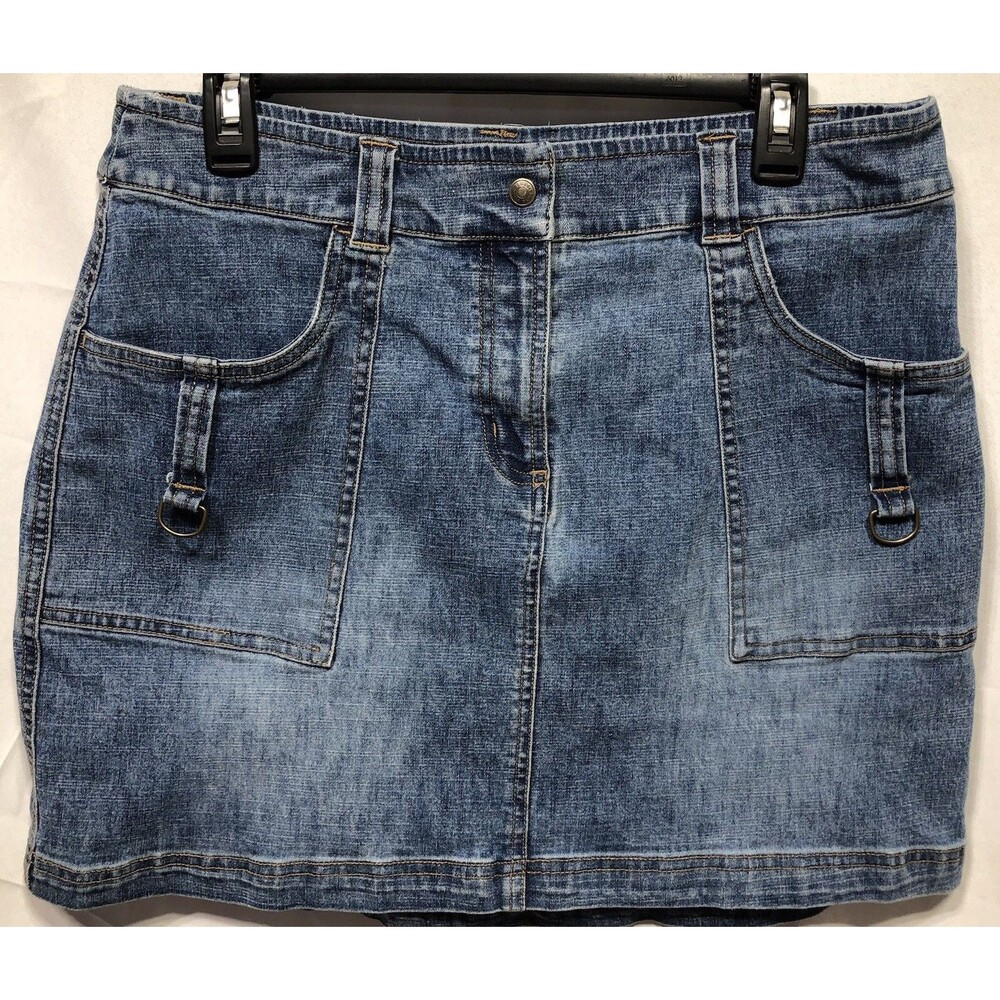 Vintage LA Blues Blue Jean Skirt 12 Denim Mid Thigh 32"W Pockets D Ring Accents